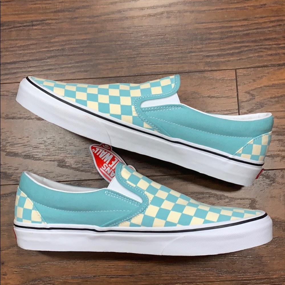VANS CLASSIC SLIP-ON CHECKERBOARD Aqua Haze/ men’s - Picture 14 of 16